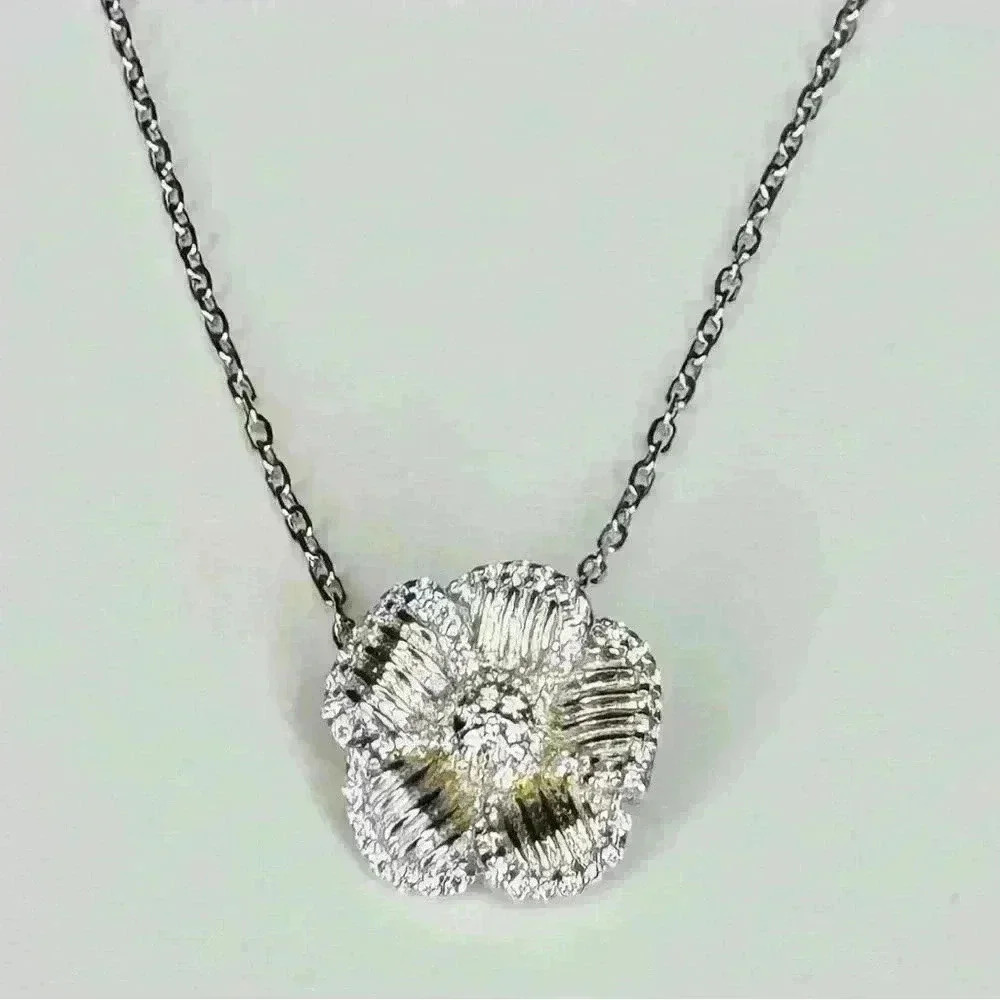 18KWG Flower Necklace W/Pave Crystals